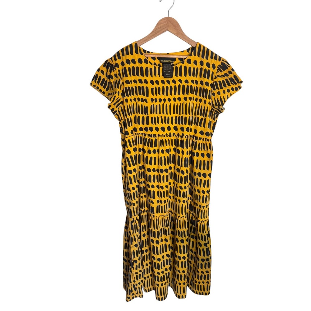 Nooworks Frida Dress in Dorcas Code Yellow Black Print Size Small